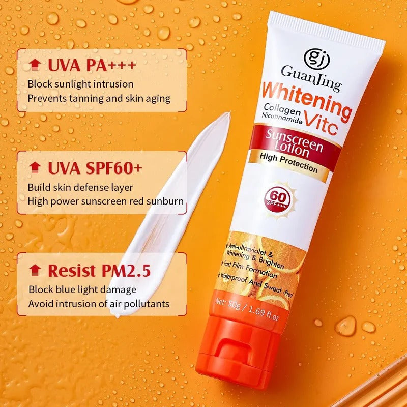 Guanjing Whitening Collagen Nicotinamide Vitamin C Sunscreen Lotion SPF 60+ – 50g